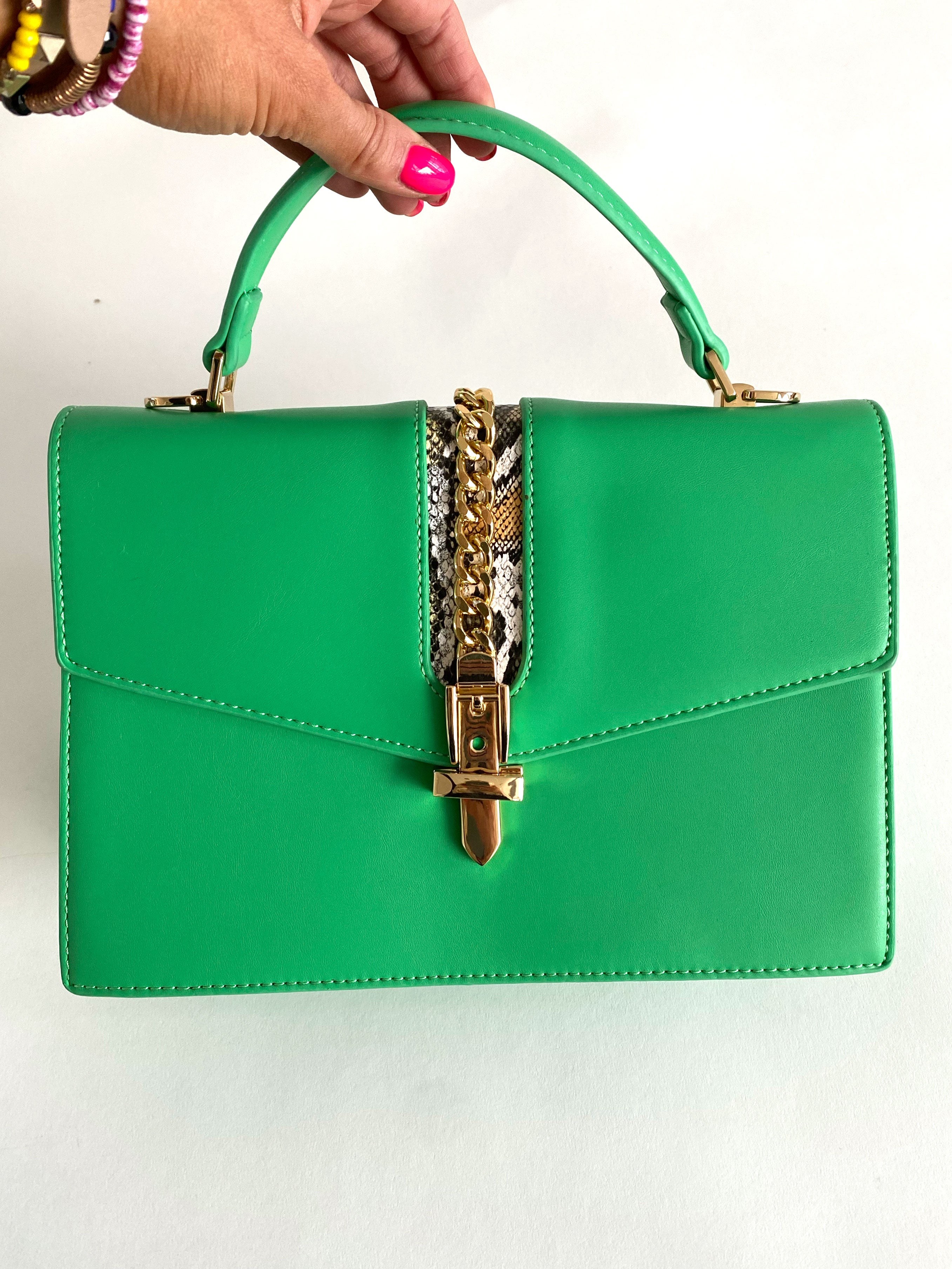 Rio - Håndtaske med gulddetaljer og slangeprint